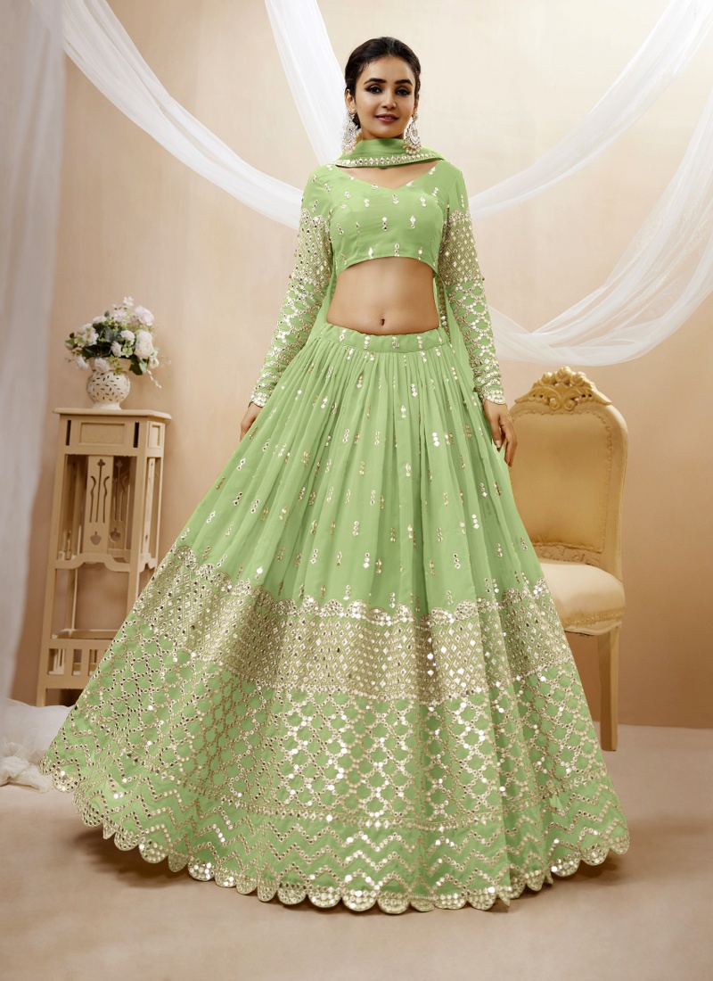 Pista green wedding lehenga deals